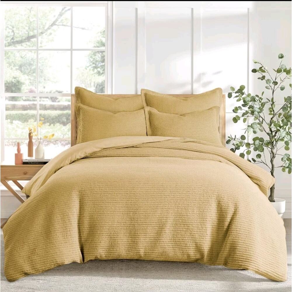 Cloud Waffle Ochre King Duvet Set - Levtex Home